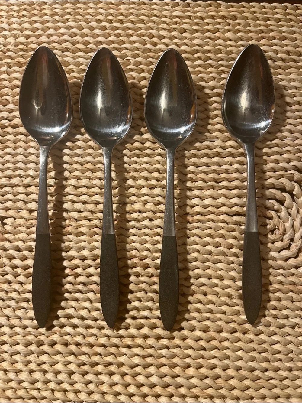 MCM Epic Forged Stainless Small Spoons with Black Handles - Set of 4 Vtg